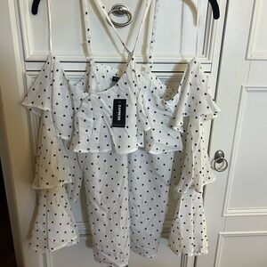Express White Ruffle Polka Dot Blouse